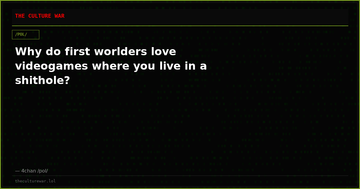 Why do first worlders love videogames where you live in a shithole?