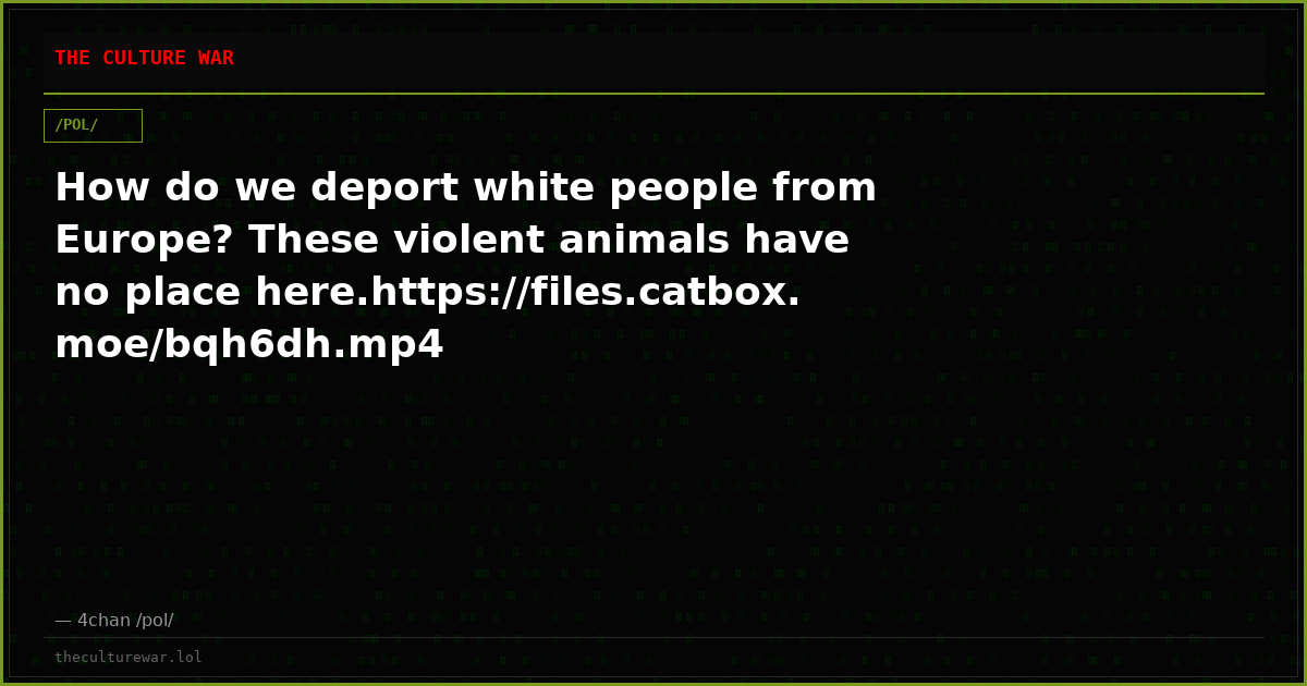How do we deport white people from Europe? These violent animals have no place here.https://files.catbox.moe/bqh6dh.mp4