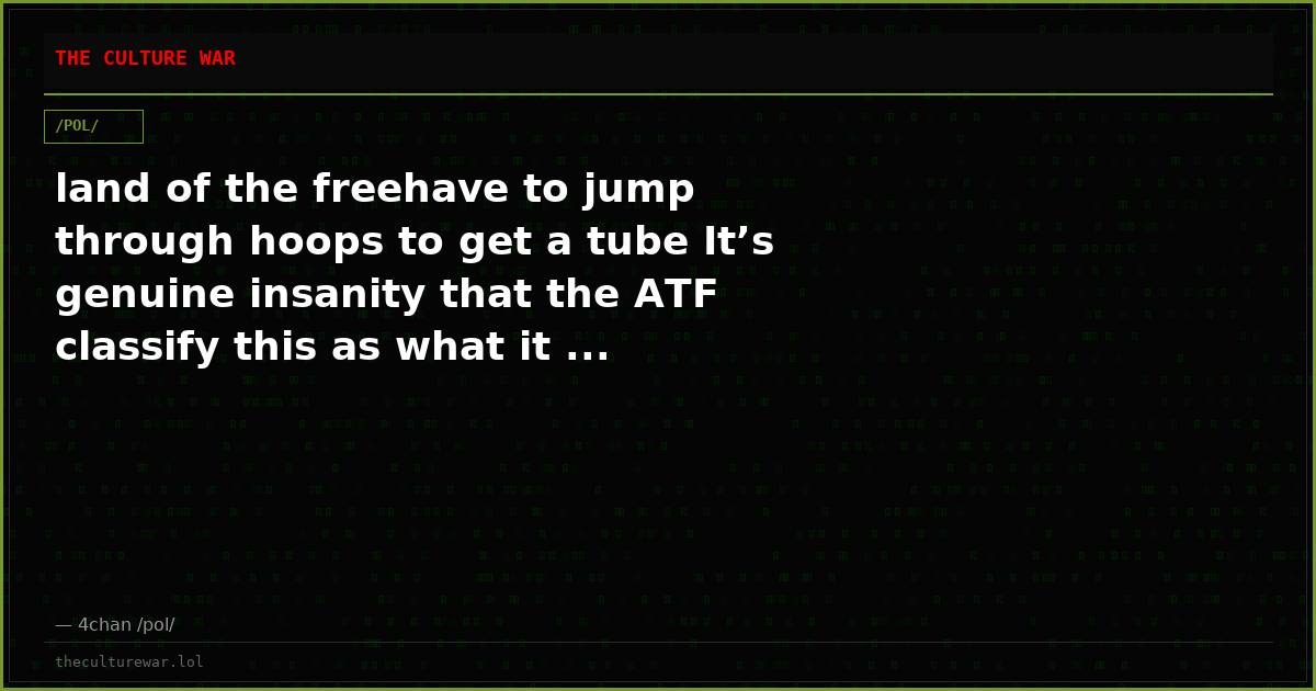 land of the freehave to jump through hoops to get a tube It’s genuine insanity that the ATF classify this as what it ...