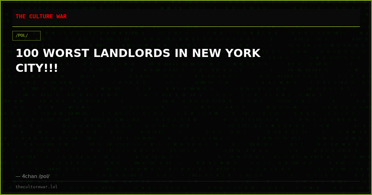 100 WORST LANDLORDS IN NEW YORK CITY!!!