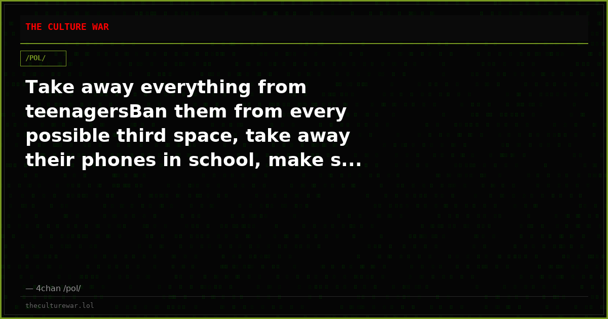 Take away everything from teenagersBan them from every possible third space, take away their phones in school, make s...