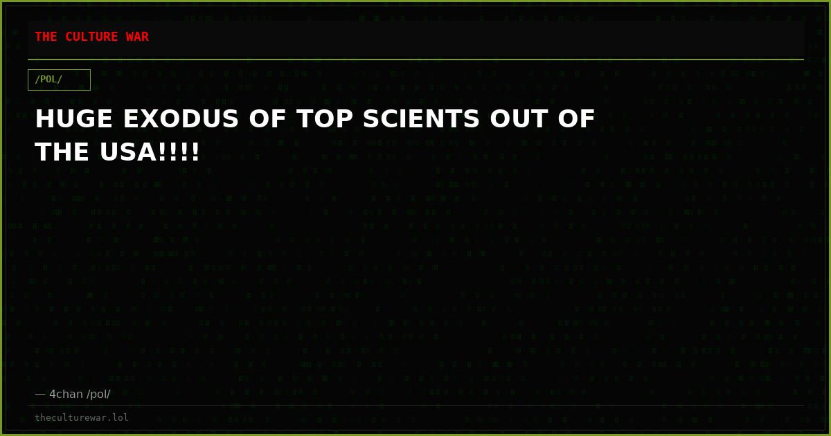 HUGE EXODUS OF TOP SCIENTS OUT OF THE USA!!!!