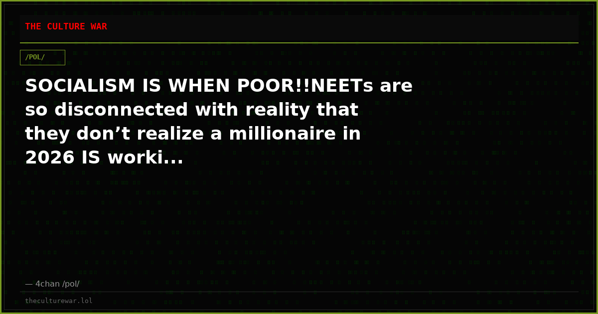 SOCIALISM IS WHEN POOR!!NEETs are so disconnected with reality that they don’t realize a millionaire in 2026 IS worki...