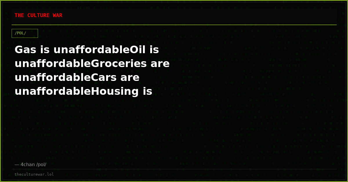 Gas is unaffordableOil is unaffordableGroceries are unaffordableCars are unaffordableHousing is unaffordableHealthcar...