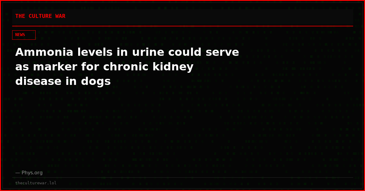 Ammonia levels in urine could serve as marker for chronic kidney disease in dogs