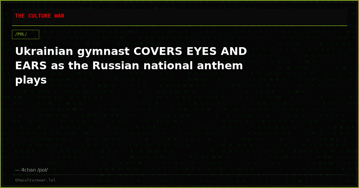 Ukrainian gymnast COVERS EYES AND EARS as the Russian national anthem plays