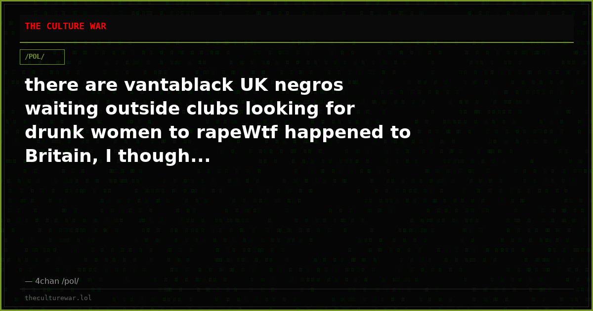 there are vantablack UK negros waiting outside clubs looking for drunk women to rapeWtf happened to Britain, I though...