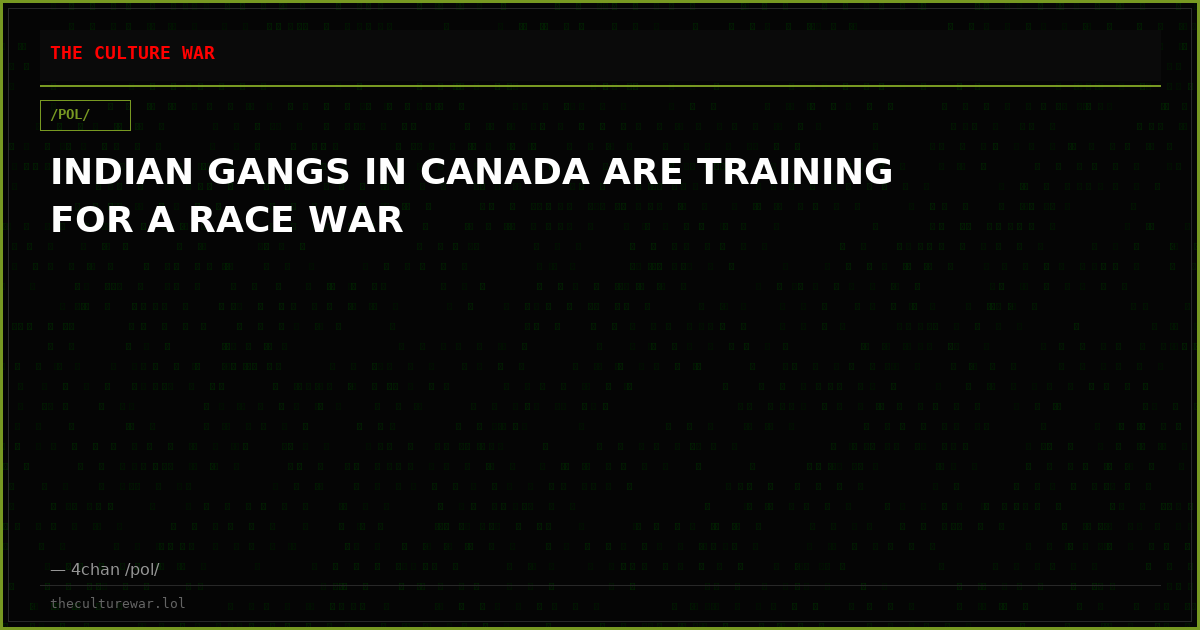 INDIAN GANGS IN CANADA ARE TRAINING FOR A RACE WAR