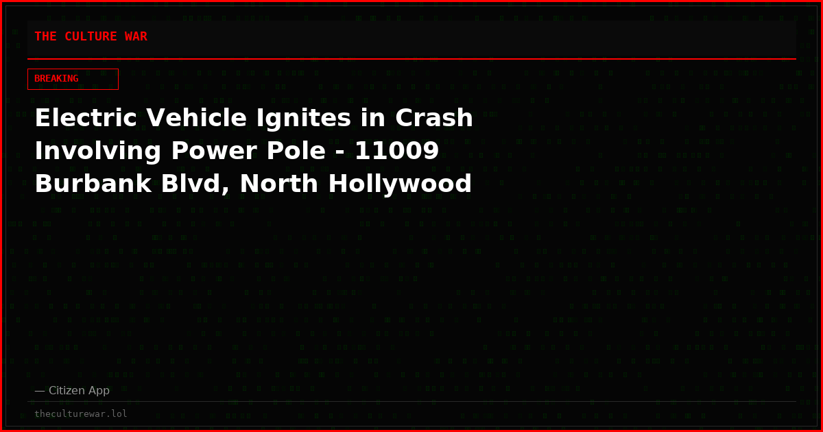 Electric Vehicle Ignites in Crash Involving Power Pole - 11009 Burbank Blvd, North Hollywood