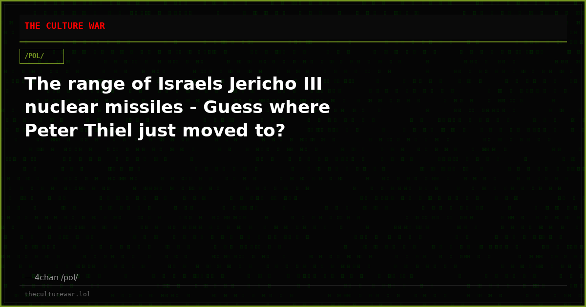 The range of Israels Jericho III nuclear missiles - Guess where Peter Thiel just moved to?