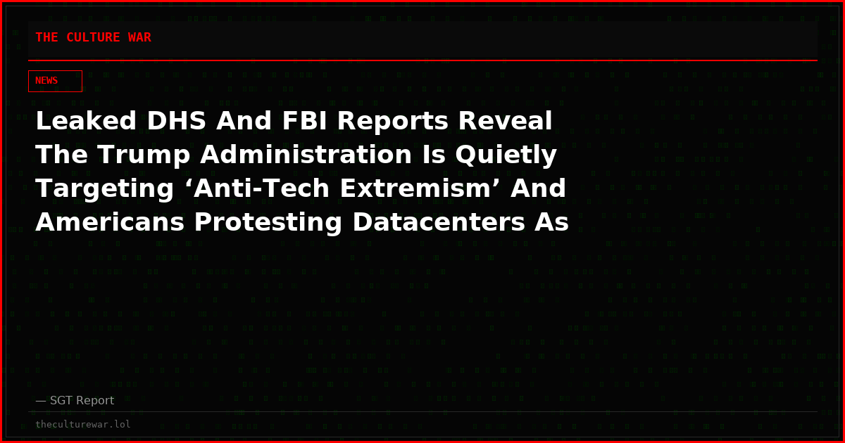 Leaked DHS And FBI Reports Reveal The Trump Administration Is Quietly Targeting ‘Anti-Tech Extremism’ And Americans Protesting Datacenters As ‘Domestic Terrorists’