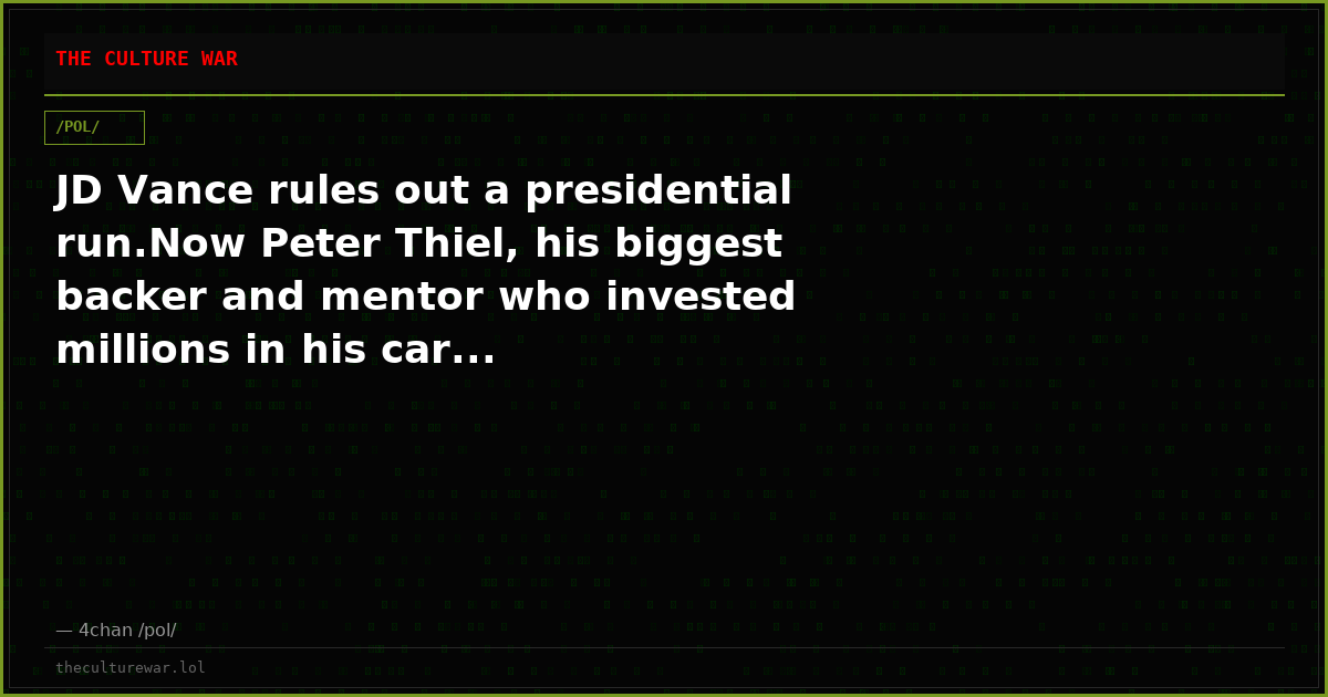 JD Vance rules out a presidential run.Now Peter Thiel, his biggest backer and mentor who invested millions in his car...