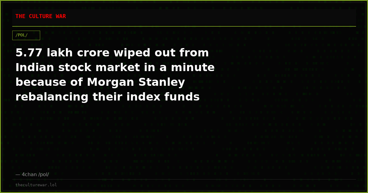 5.77 lakh crore wiped out from Indian stock market in a minute because of Morgan Stanley rebalancing their index funds