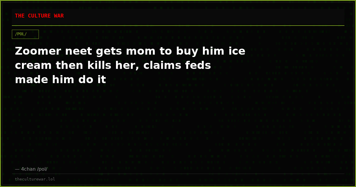 Zoomer neet gets mom to buy him ice cream then kills her, claims feds made him do it