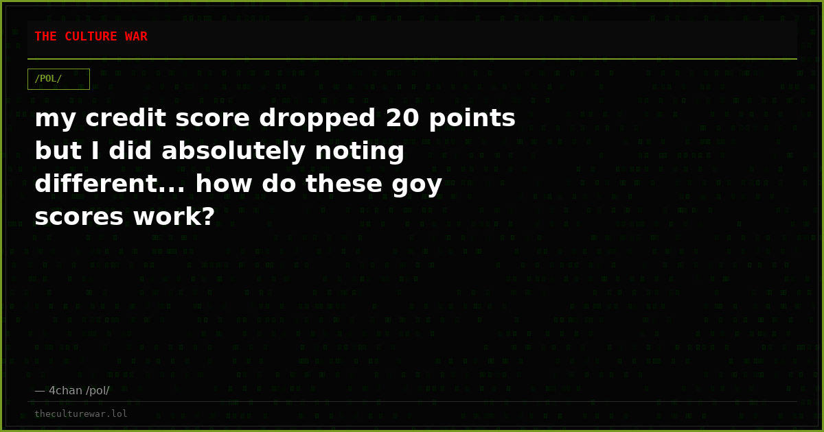 my credit score dropped 20 points but I did absolutely noting different... how do these goy scores work?