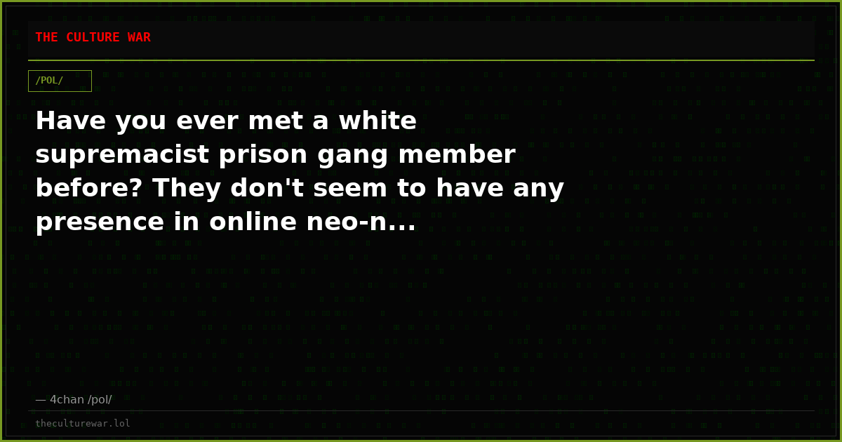 Have you ever met a white supremacist prison gang member before? They don't seem to have any presence in online neo-n...
