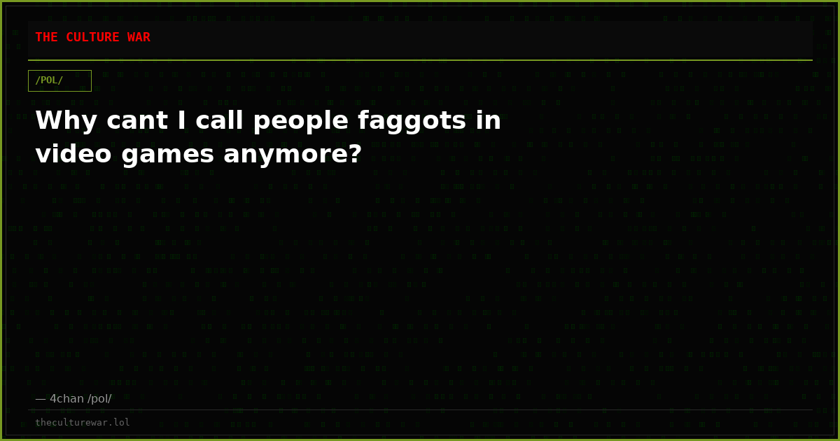 Why cant I call people faggots in video games anymore?