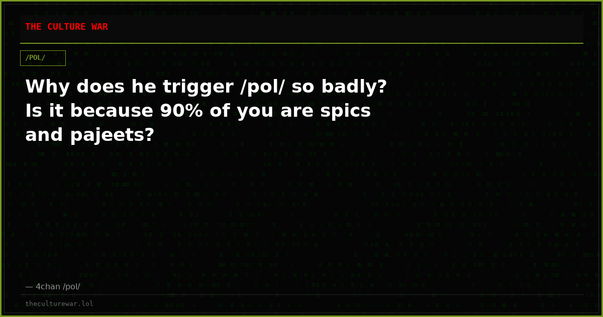 Why does he trigger /pol/ so badly? Is it because 90% of you are spics and pajeets?