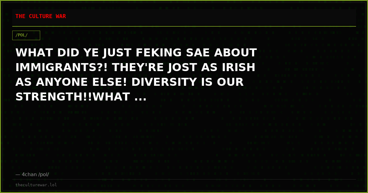 WHAT DID YE JUST FEKING SAE ABOUT IMMIGRANTS?! THEY'RE JOST AS IRISH AS ANYONE ELSE! DIVERSITY IS OUR STRENGTH!!WHAT ...