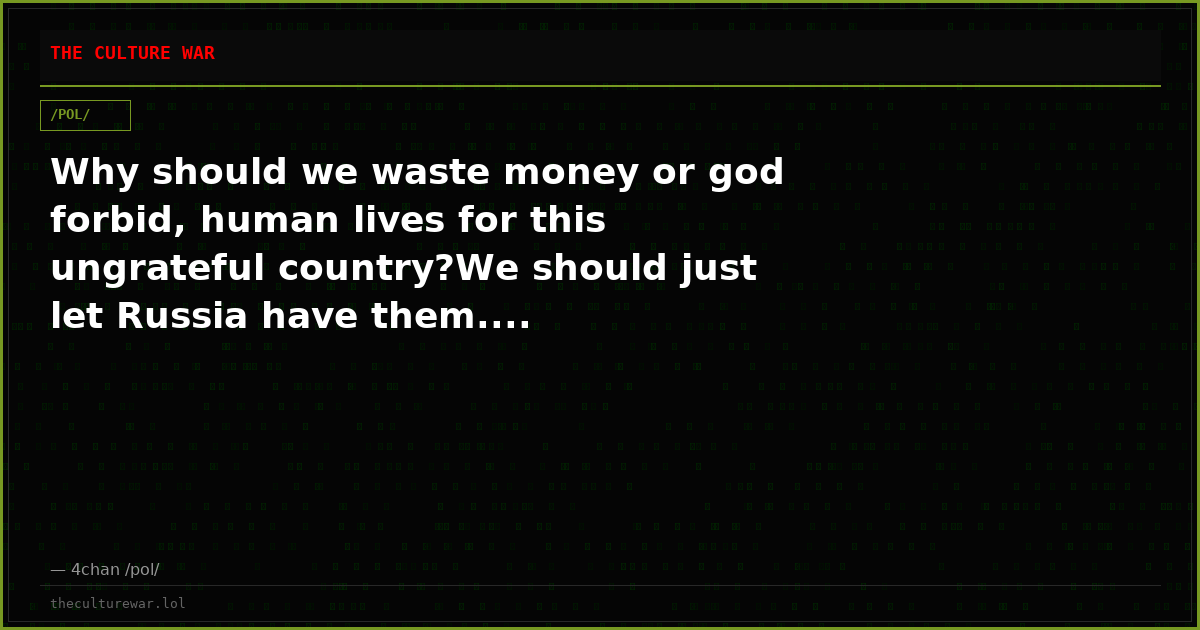 Why should we waste money or god forbid, human lives for this ungrateful country?We should just let Russia have them....