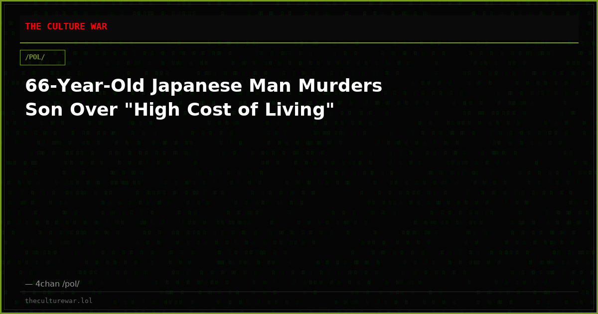66-Year-Old Japanese Man Murders Son Over "High Cost of Living"