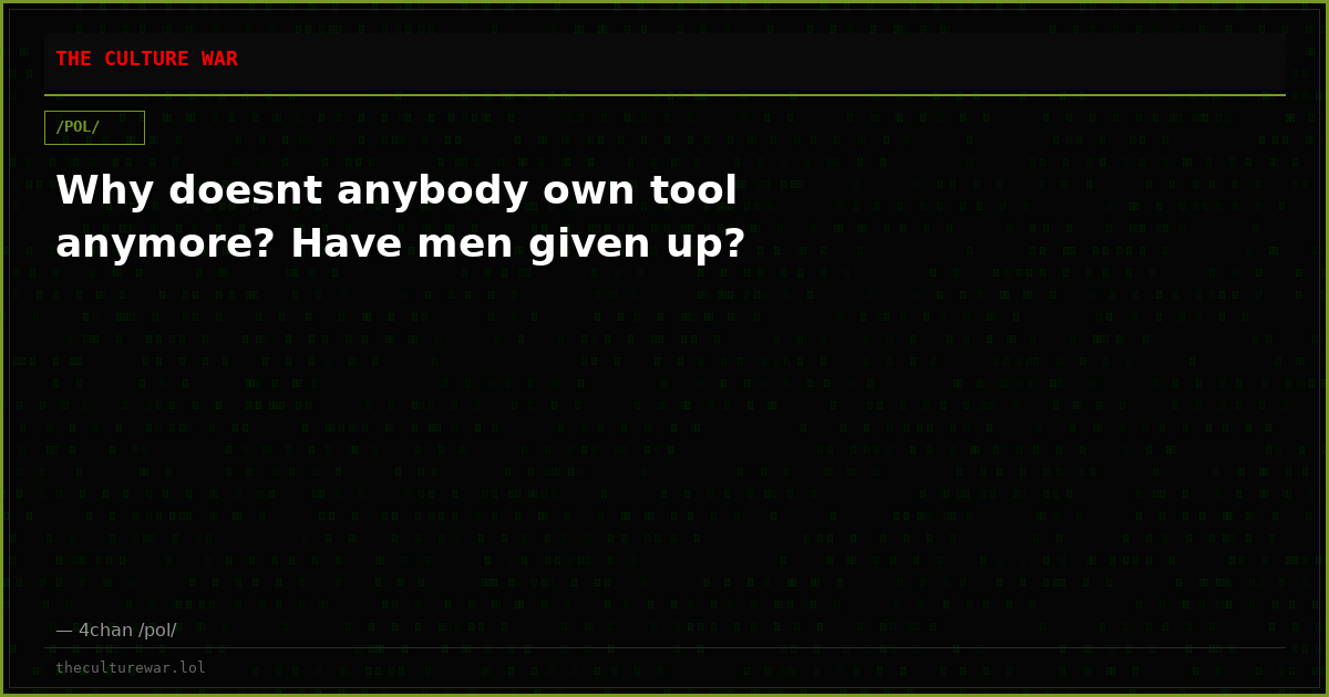 Why doesnt anybody own tool anymore? Have men given up?