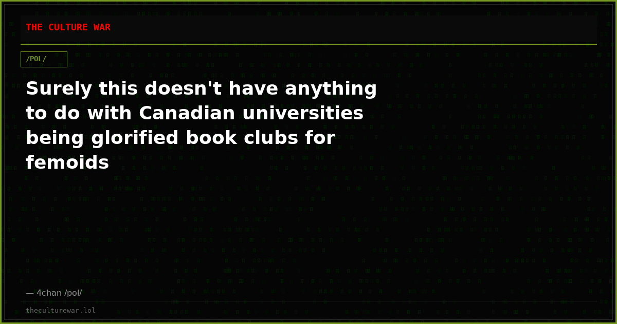 Surely this doesn't have anything to do with Canadian universities being glorified book clubs for femoids