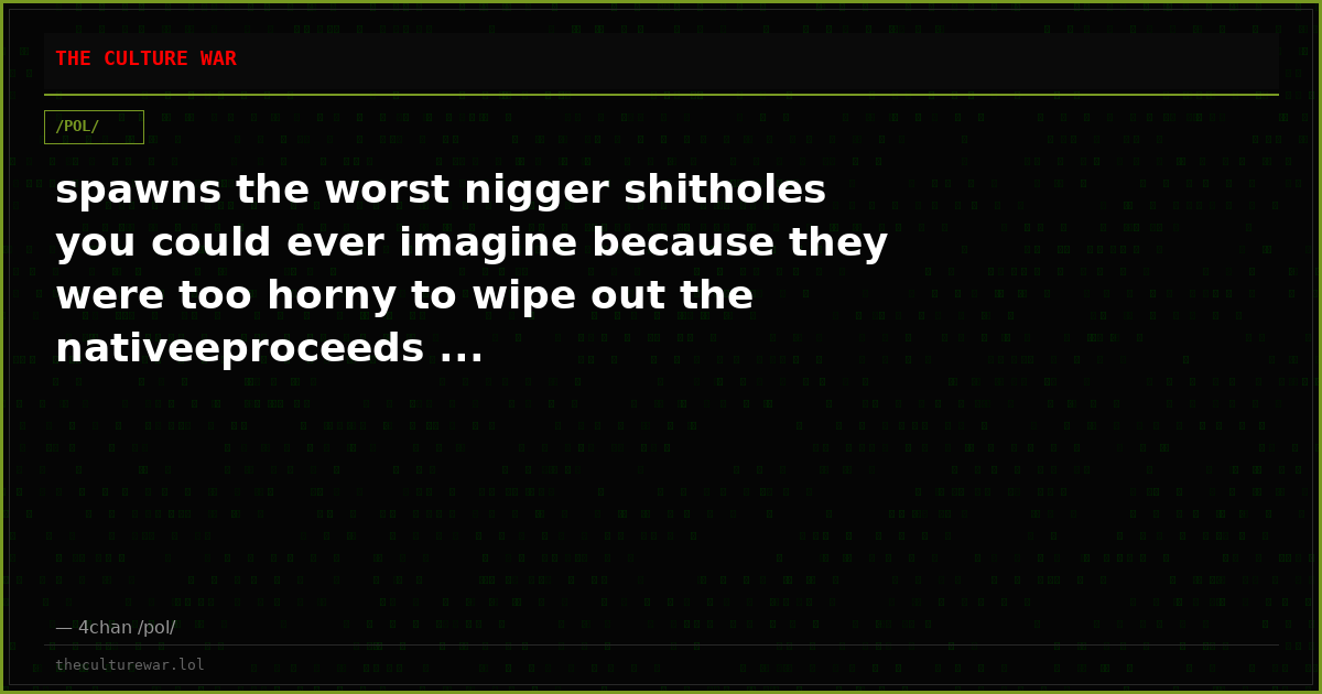 spawns the worst nigger shitholes you could ever imagine because they were too horny to wipe out the nativeeproceeds ...