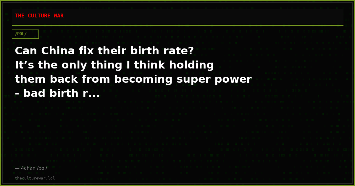 Can China fix their birth rate? It’s the only thing I think holding them back from becoming super power - bad birth r...
