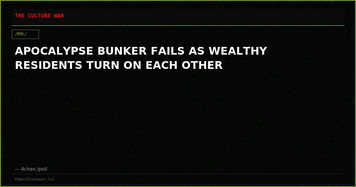 APOCALYPSE BUNKER FAILS AS WEALTHY RESIDENTS TURN ON EACH OTHER