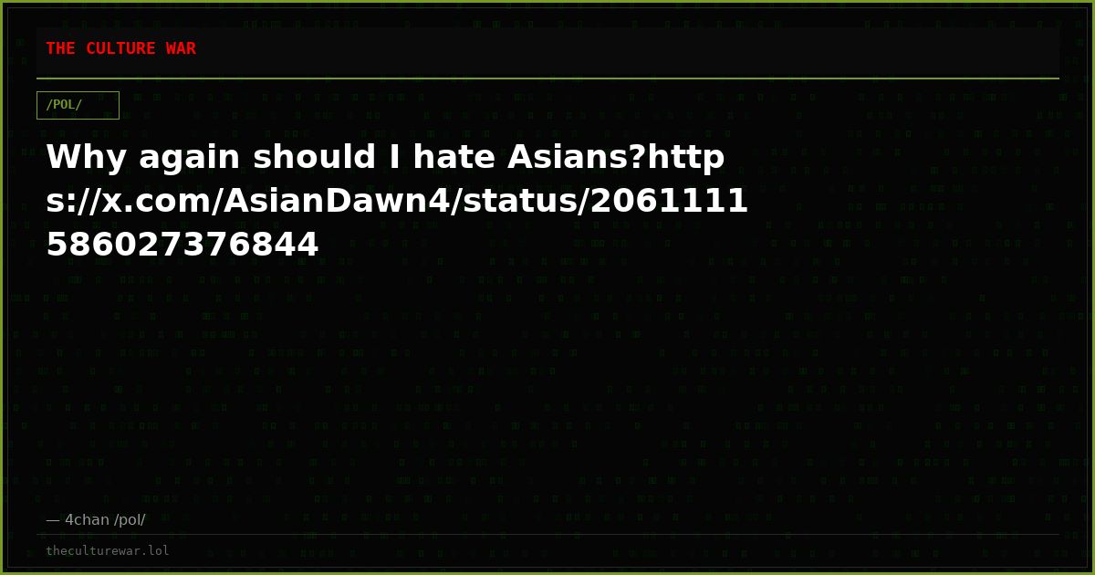 Why again should I hate Asians?https://x.com/AsianDawn4/status/2061111586027376844