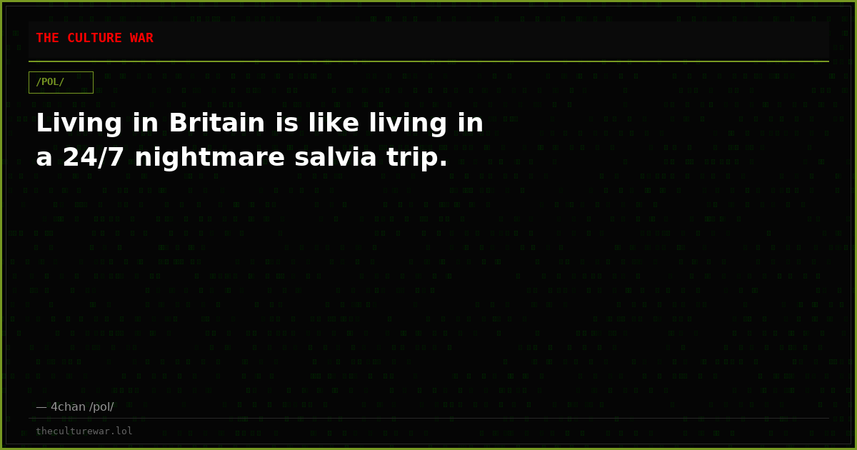 Living in Britain is like living in a 24/7 nightmare salvia trip.