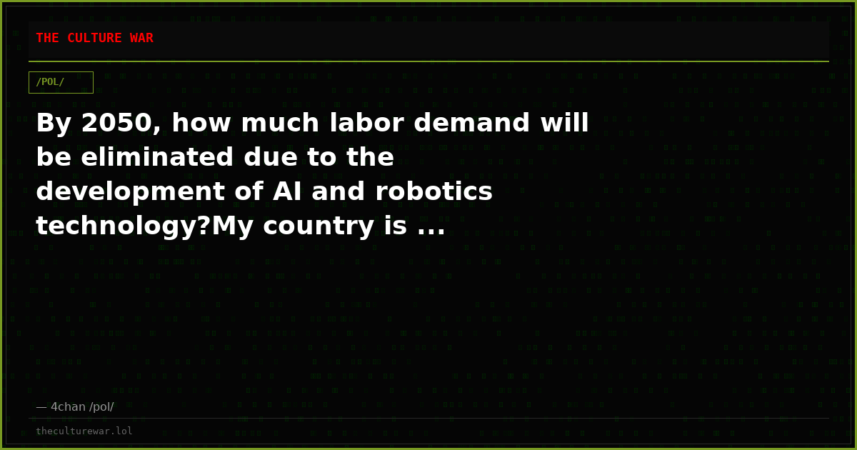 By 2050, how much labor demand will be eliminated due to the development of AI and robotics technology?My country is ...