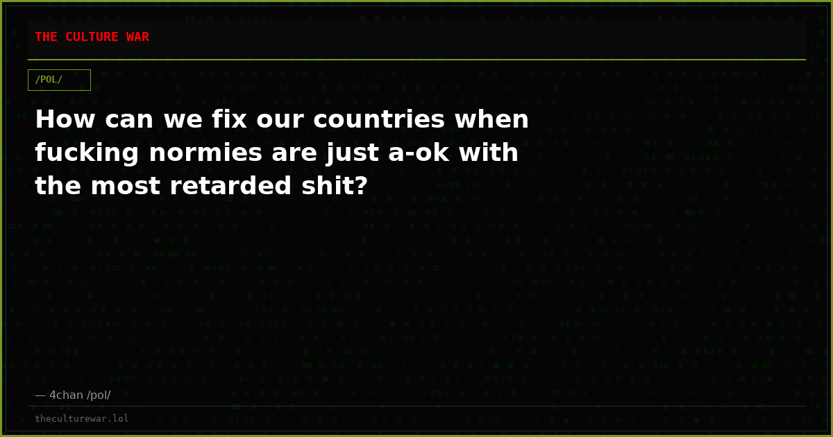 How can we fix our countries when fucking normies are just a-ok with the most retarded shit?