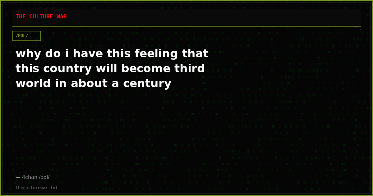 why do i have this feeling that this country will become third world in about a century