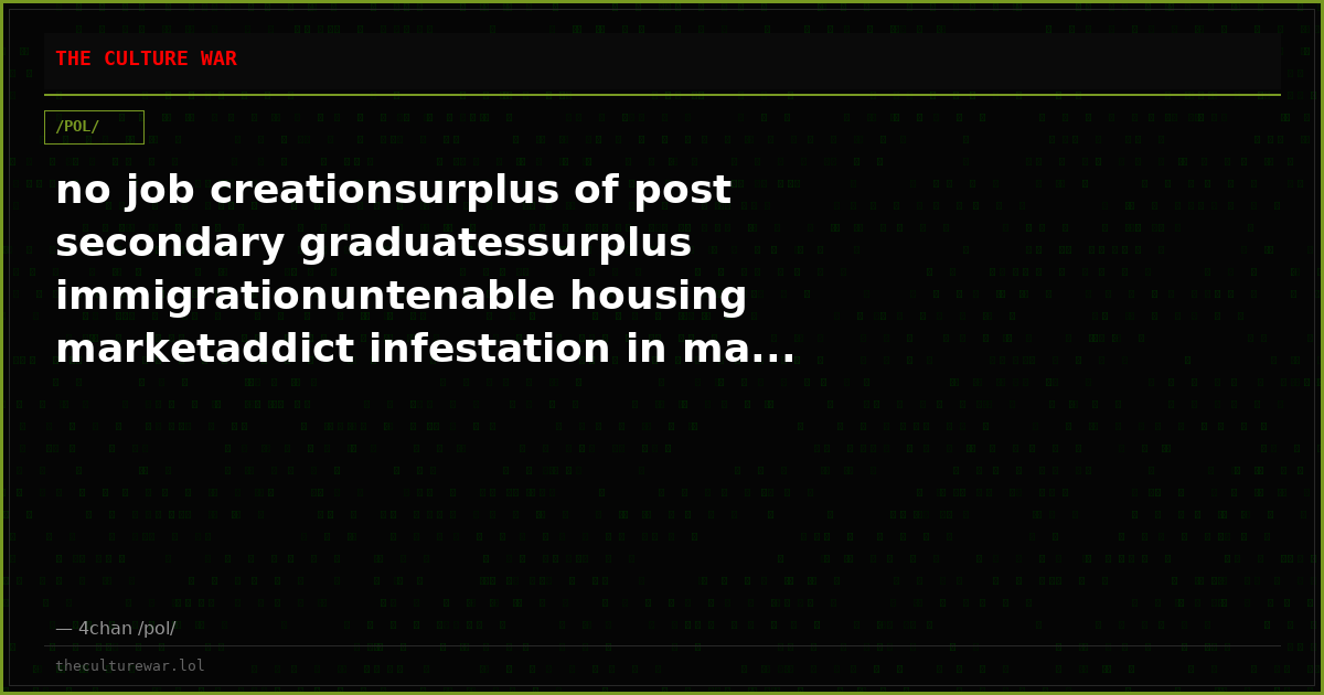 no job creationsurplus of post secondary graduatessurplus immigrationuntenable housing marketaddict infestation in ma...