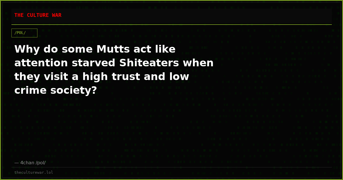 Why do some Mutts act like attention starved Shiteaters when they visit a high trust and low crime society?