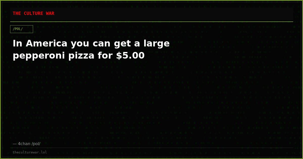 In America you can get a large pepperoni pizza for $5.00