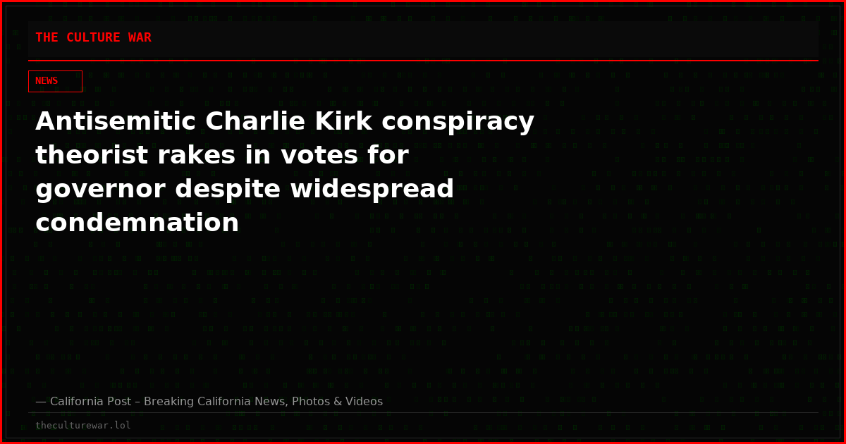 Antisemitic Charlie Kirk conspiracy theorist rakes in votes for governor despite widespread condemnation