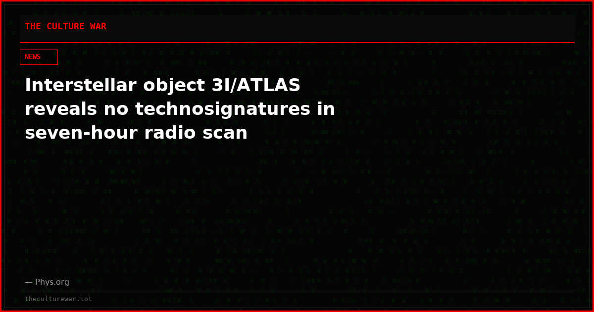 Interstellar object 3I/ATLAS reveals no technosignatures in seven-hour radio scan