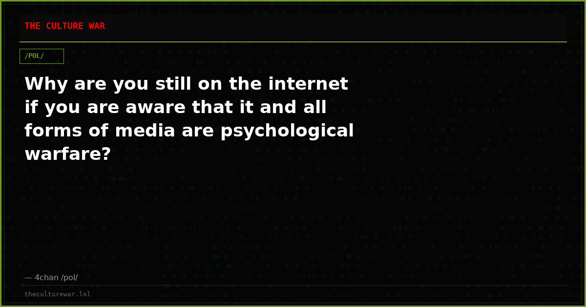 Why are you still on the internet if you are aware that it and all forms of media are psychological warfare?