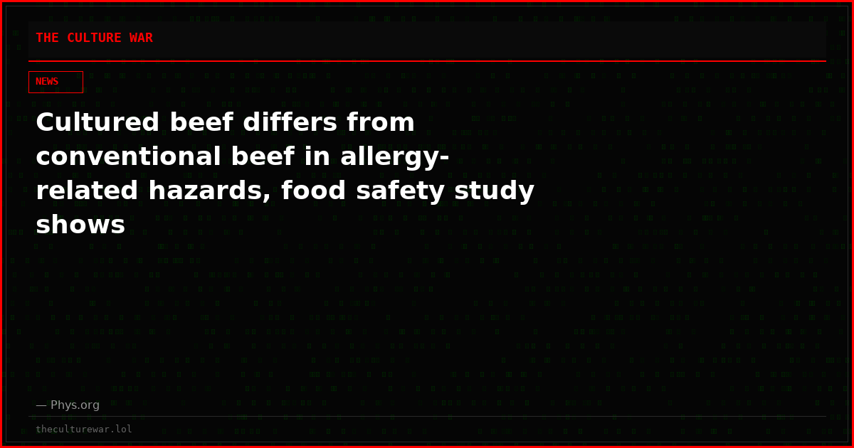 Cultured beef differs from conventional beef in allergy-related hazards, food safety study shows