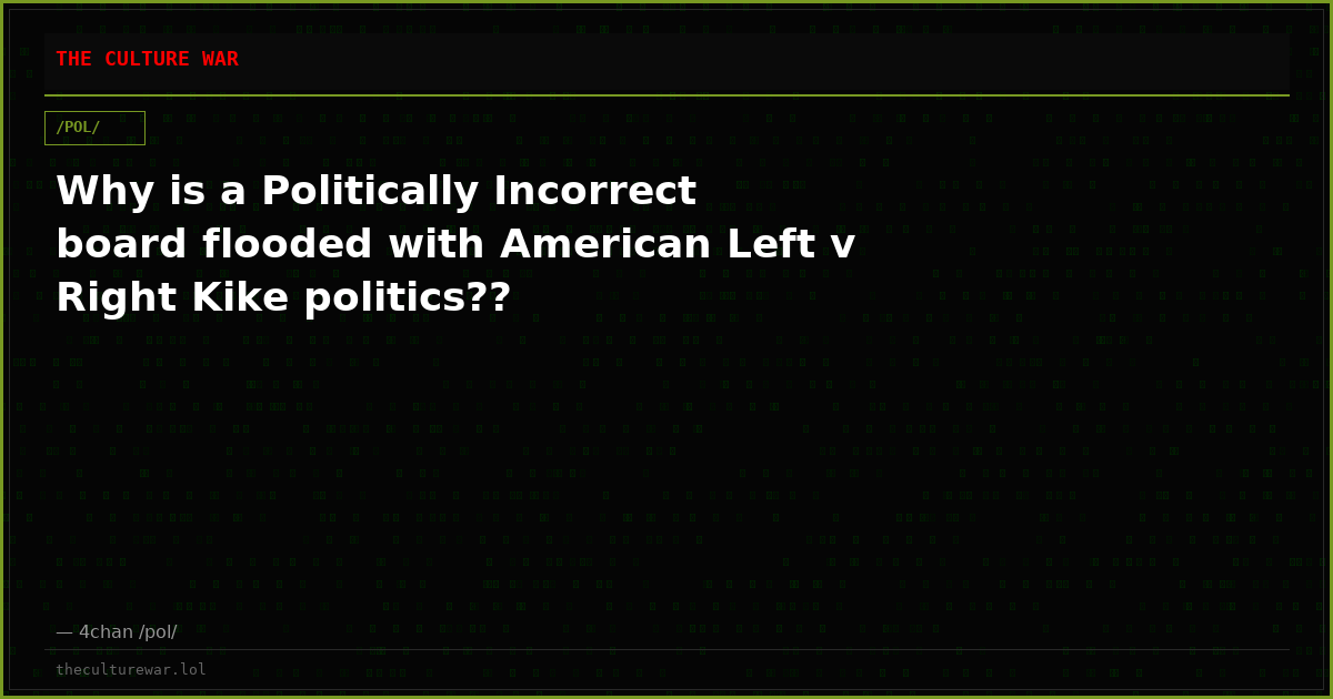 Why is a Politically Incorrect board flooded with American Left v Right Kike politics??
