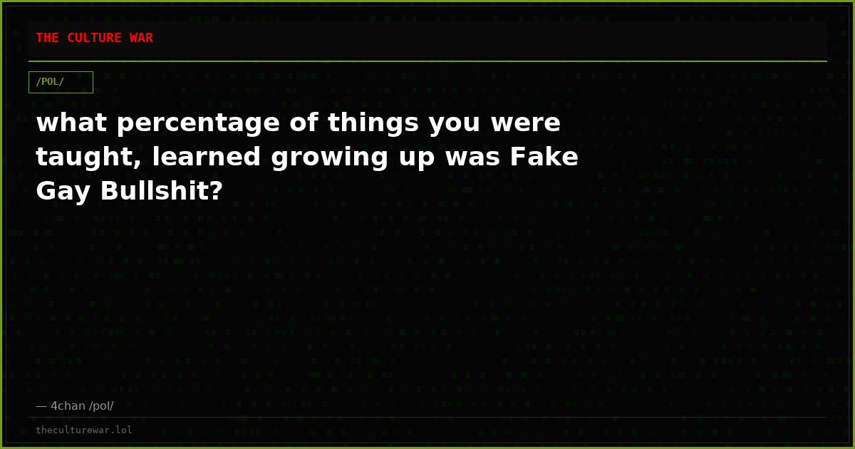 what percentage of things you were taught, learned growing up was Fake Gay Bullshit?
