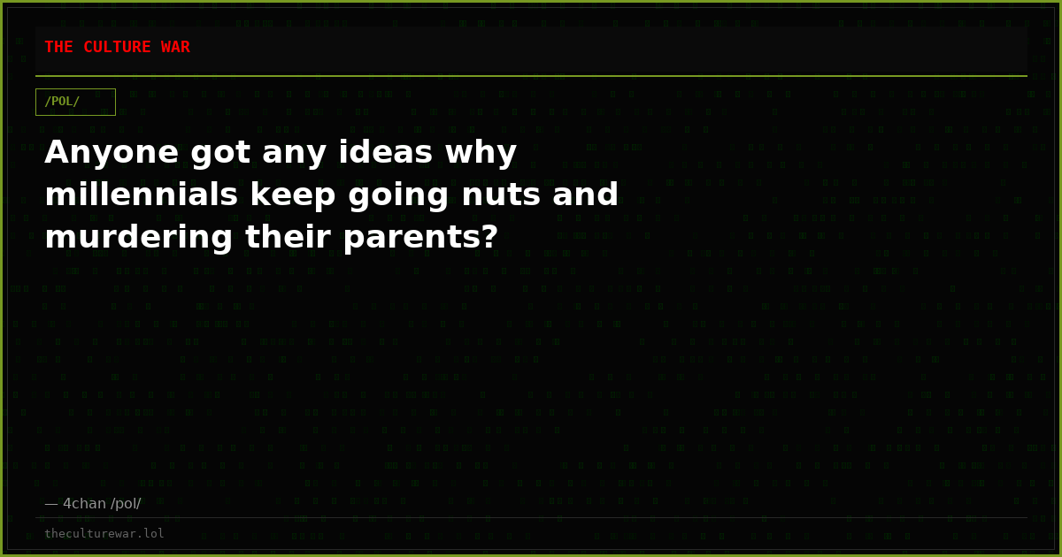 Anyone got any ideas why millennials keep going nuts and murdering their parents?