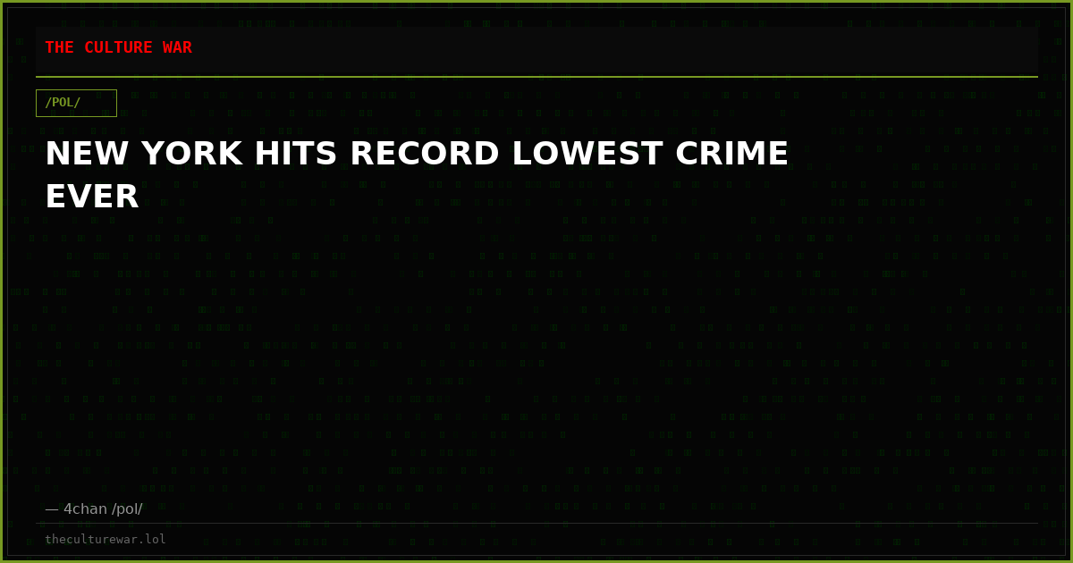 NEW YORK HITS RECORD LOWEST CRIME EVER