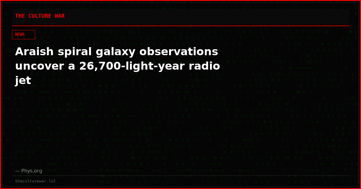 Araish spiral galaxy observations uncover a 26,700-light-year radio jet