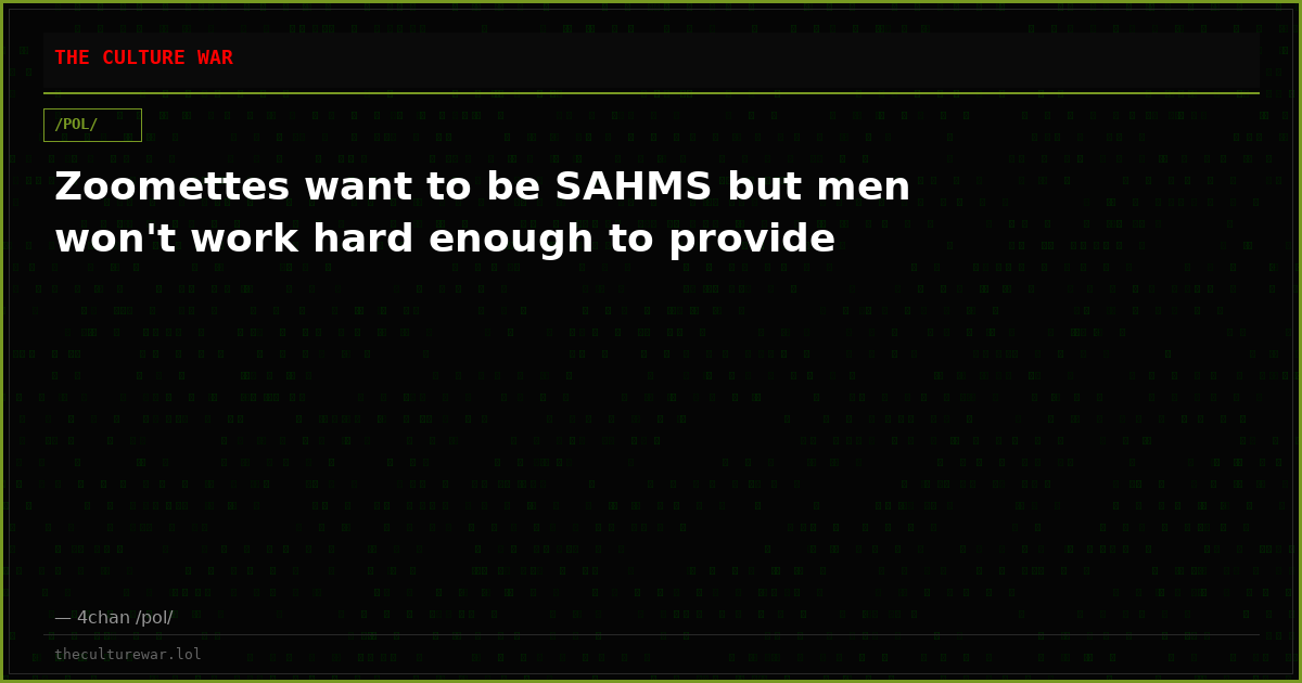 Zoomettes want to be SAHMS but men won't work hard enough to provide