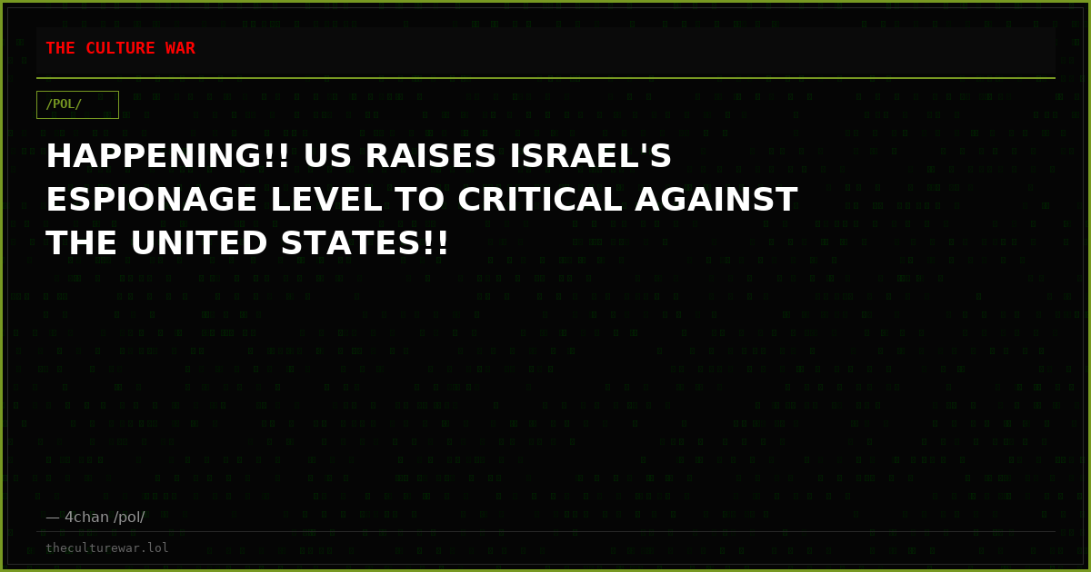 HAPPENING!! US RAISES ISRAEL'S ESPIONAGE LEVEL TO CRITICAL AGAINST THE UNITED STATES!!