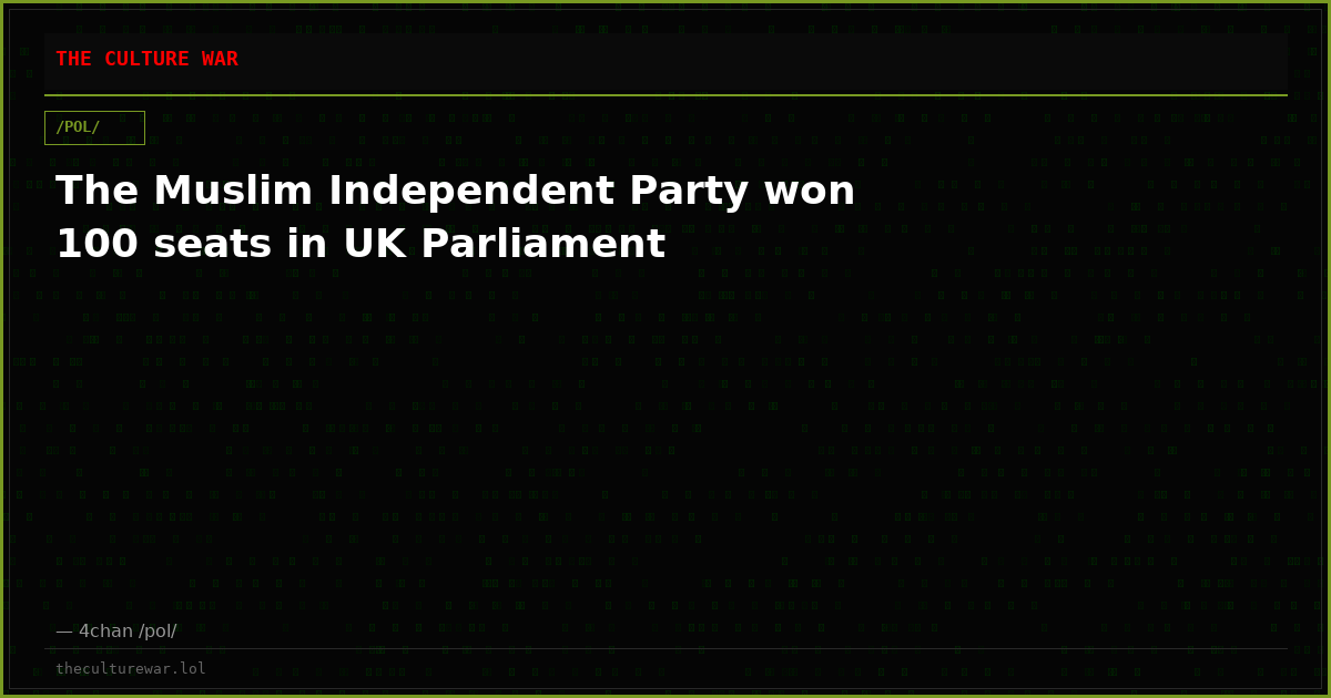 The Muslim Independent Party won 100 seats in UK Parliament